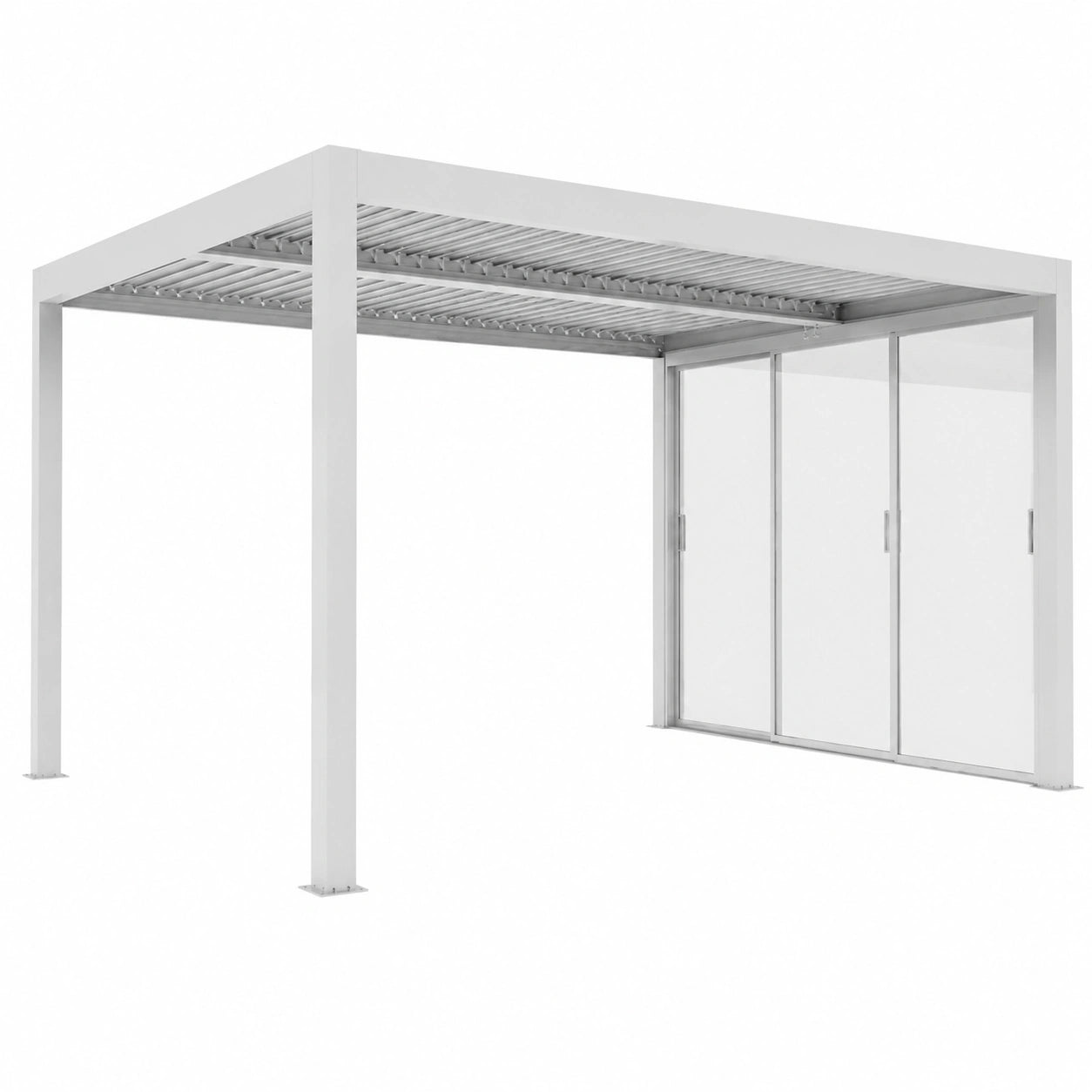 Pannello Scorrevole in Vetro per Pergola Atena, 3m, Bianco, Sistema Lock-Unlock