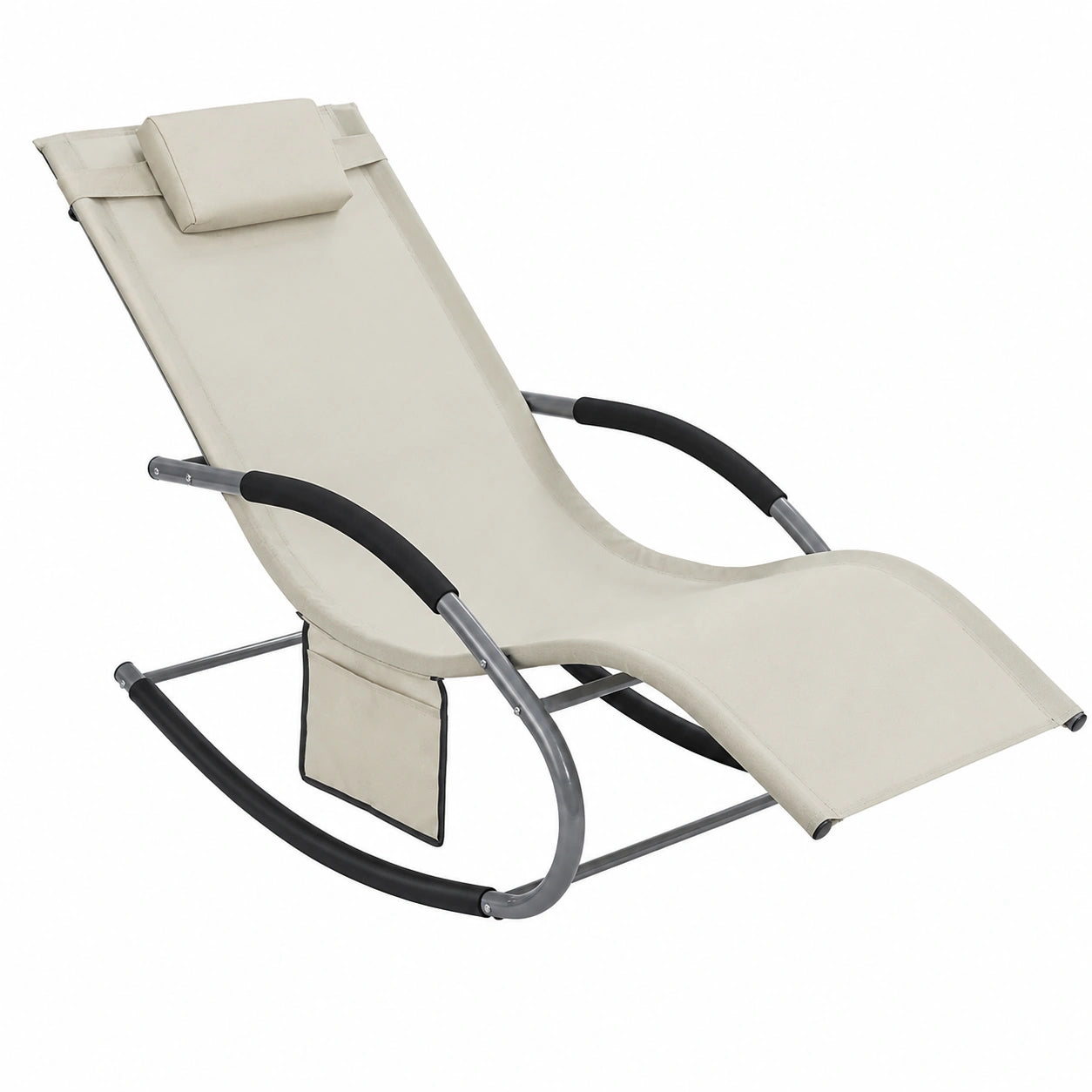 Set 2 Sedie a Dondolo da Giardino con Cuscino, Beige, Capacità 150 kg