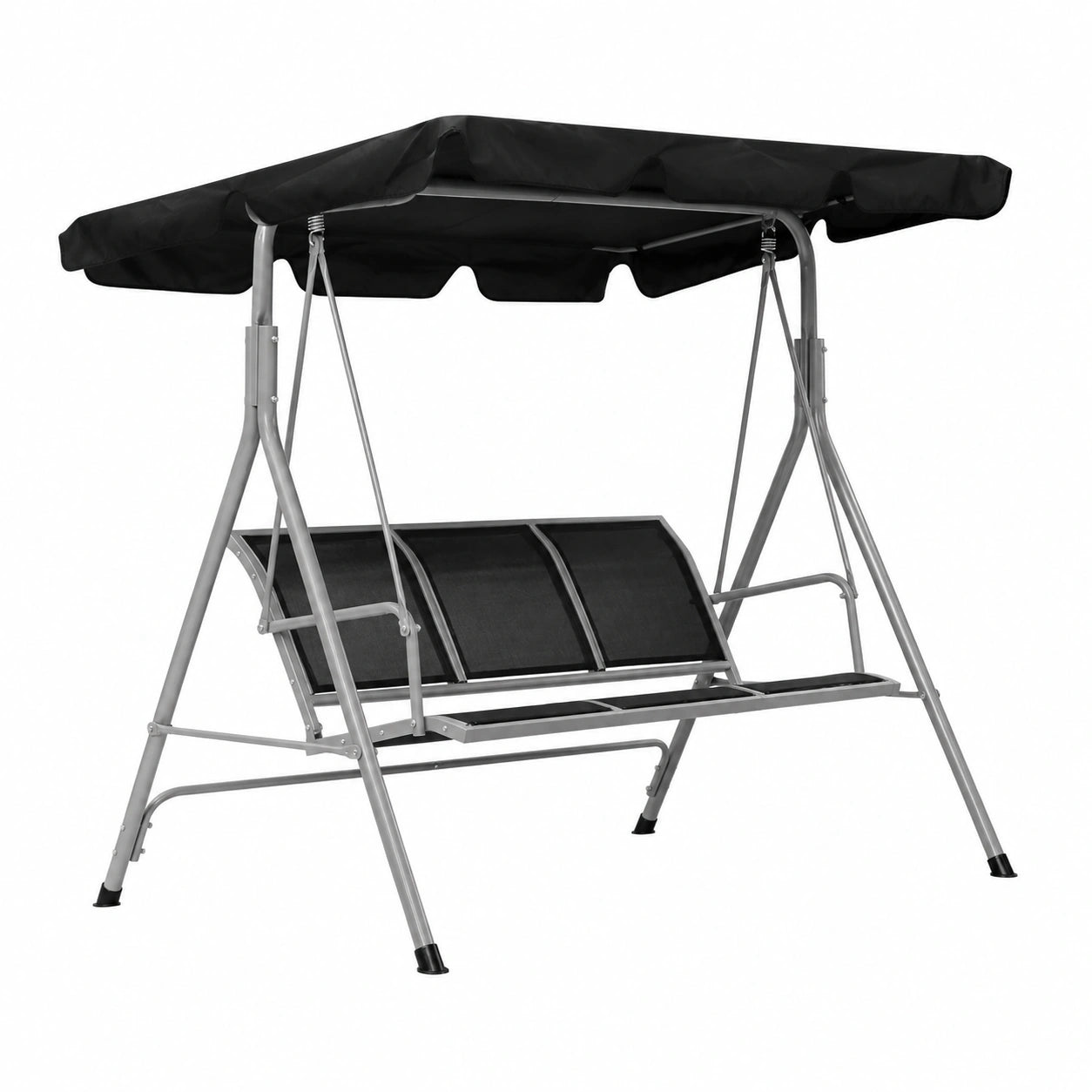 Altalena da Giardino a 3 Posti Grigia con Tettoia Parasole e Struttura in Acciaio