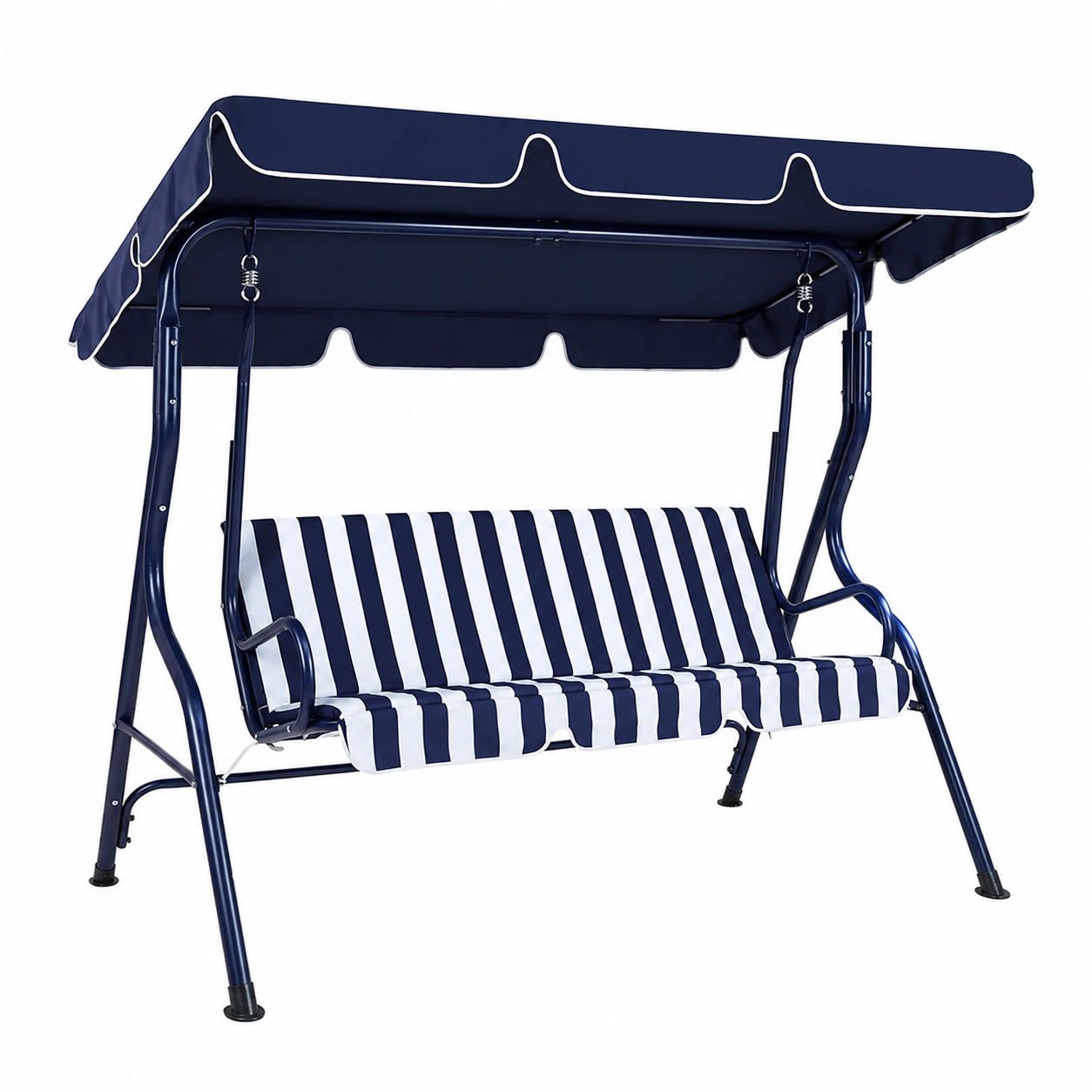 Altalena da Giardino 3 Posti con Copertura Regolabile e Struttura in Acciaio, Seduta Oxford 170x110x153 cm, Blu