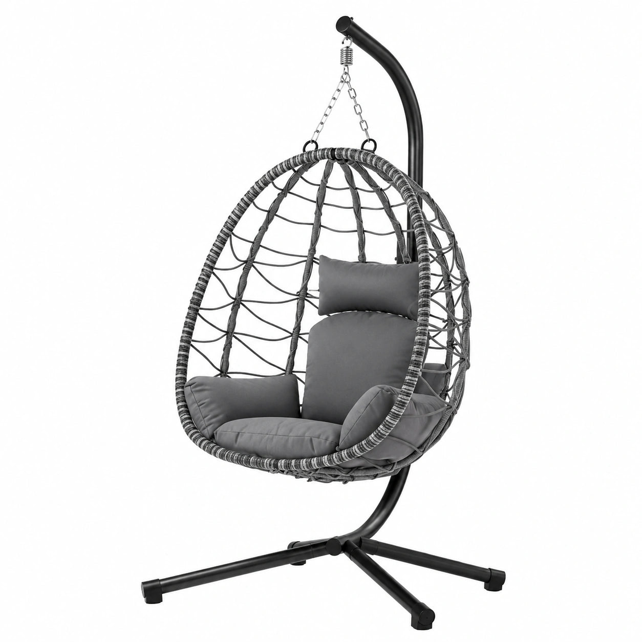 Poltrona Sospesa Lani in Polyrattan con Cuscini Grigio Scuro - Altezza Regolabile e Pieghevole, per Esterni e Interni, Fino a 130 kg