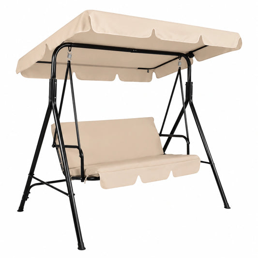 Altalena da Giardino a Tre Posti con Tettuccio Regolabile Beige