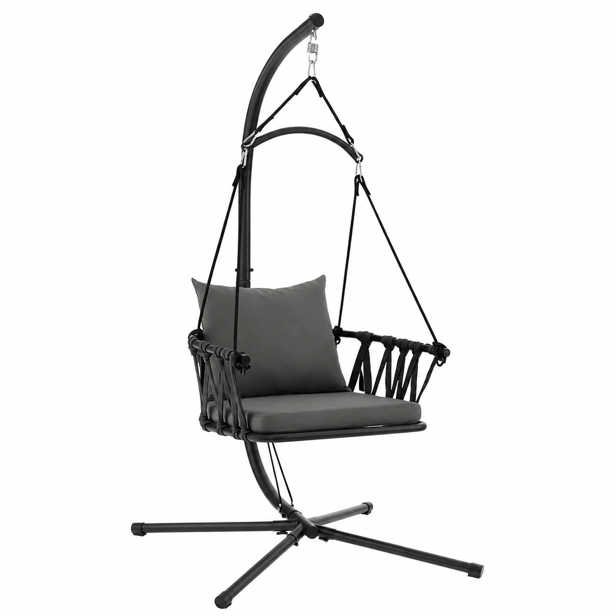 Sedia Sospesa Pieghevole con Cuscini e Struttura in Metallo, Adatta per Interni ed Esterni, Portata Fino a 150 kg