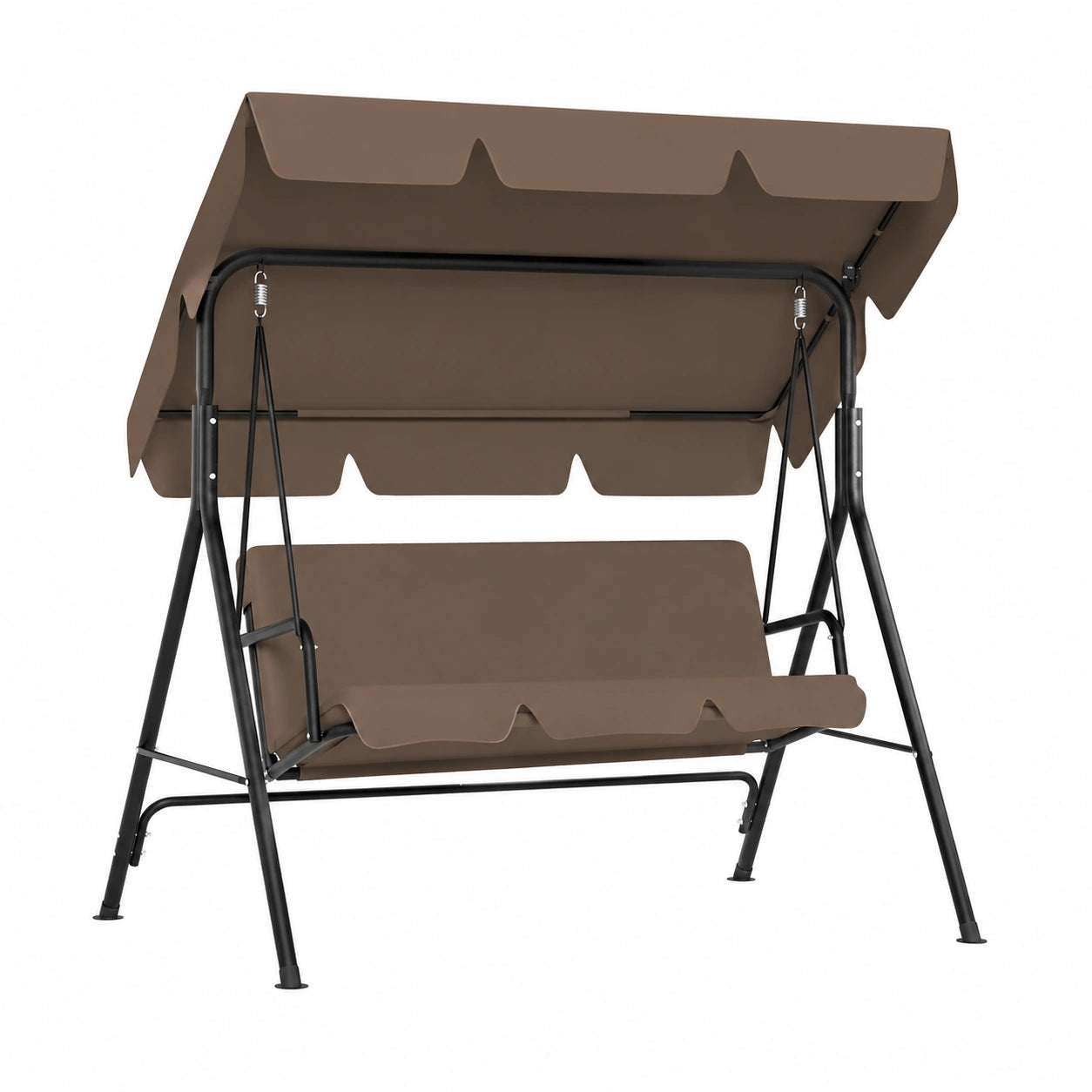 Altalena da Giardino 3 Posti con Tetto Parasole Regolabile, Capacità 200 kg, Resistente alle Intemperie, Marrone Scuro, 176x110x152 cm