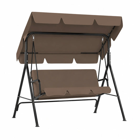 Altalena da Giardino 3 Posti con Tetto Parasole Regolabile, Capacità 200 kg, Resistente alle Intemperie, Marrone Scuro, 176x110x152 cm