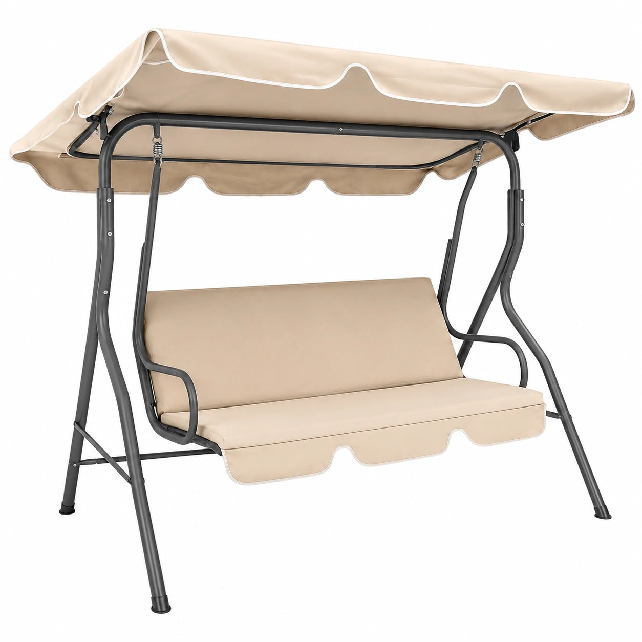 Altalena da Giardino 3 Posti con Tettoia Regolabile, Struttura in Acciaio e Tessuto Impermeabile, Ideale per Esterni 170x110x153 cm Beige