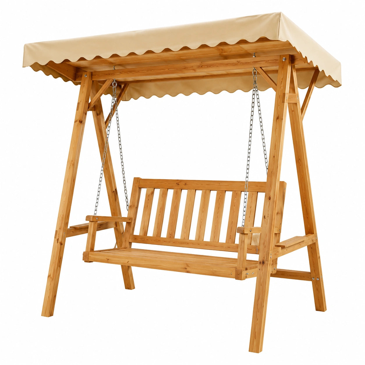 Panca a dondolo garden con tetto in legno, stile Hollywood, colore beige
