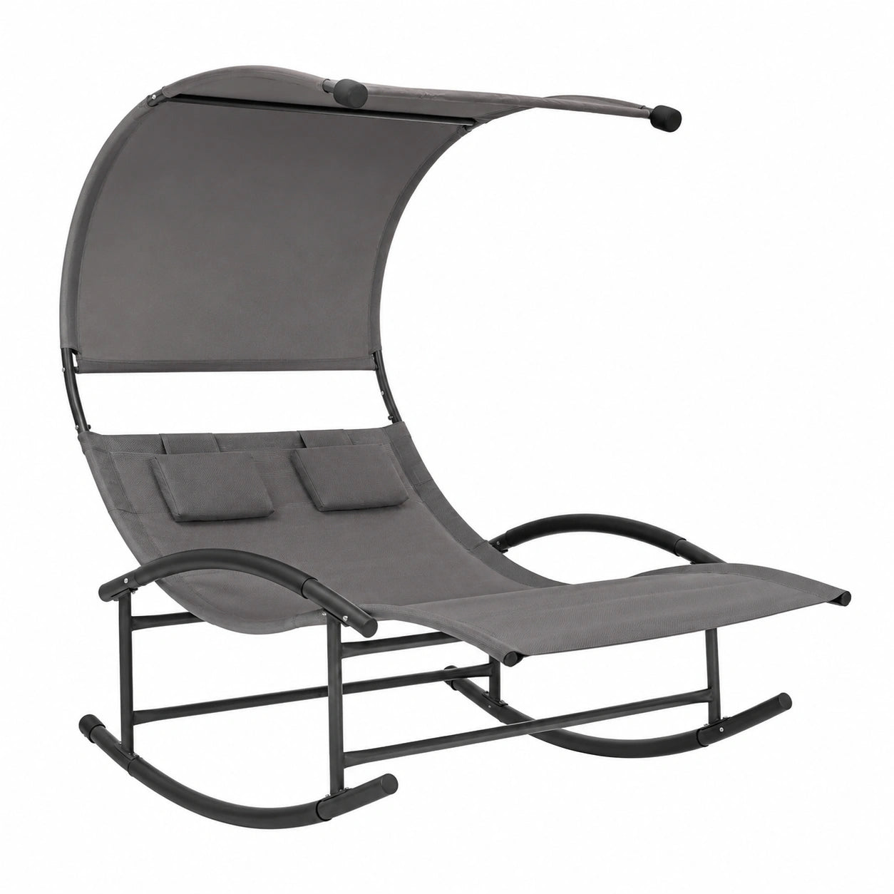 Sdraio Doppia con Tettuccio Ergonomica e Traspirante, Acciaio e Cuscini, Perfetta per Giardino e Piscina, 140x200x185 cm, Grigio