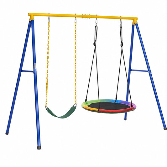 Altalena a Doppio Posto con Struttura in Metallo per Bambini e Adulti, Capacità 300 kg