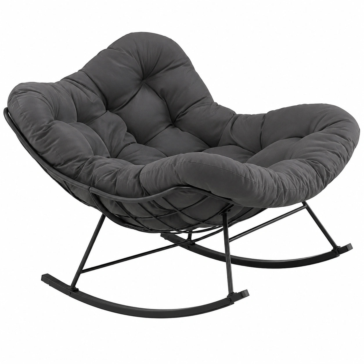 Sedia a Dondolo Ergonomica con Cuscino, Struttura in Metallo, Grigio - Portata 205 kg