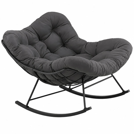 Sedia a Dondolo Ergonomica con Cuscino, Struttura in Metallo, Grigio - Portata 205 kg