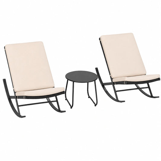 Set Arredamento Giardino in Rattan PE, Tavolo Rotondo e Sedie a Dondolo