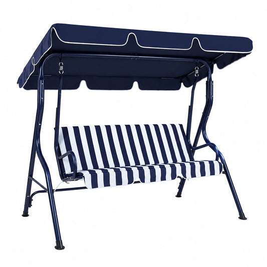 Altalena da Giardino 3 Posti con Copertura Regolabile e Struttura in Acciaio, Seduta Oxford 170x110x153 cm, Blu