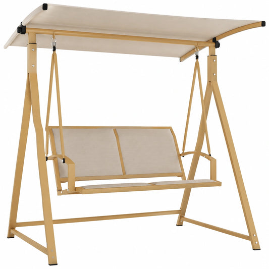 Altalena da Giardino a 2 Posti con Tettuccio Regolabile e Protezione UV, Struttura in Metallo, 220 kg, 160x112x162 cm, Cachi