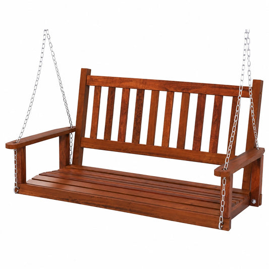 COSTWAY Altalena da Giardino per 2 Persone, Sedia a Dondolo in Legno, Capacità Peso 230 kg, Ideale per Esterni, Cortile, Colore Marrone, Dimensioni 136x67x63 cm