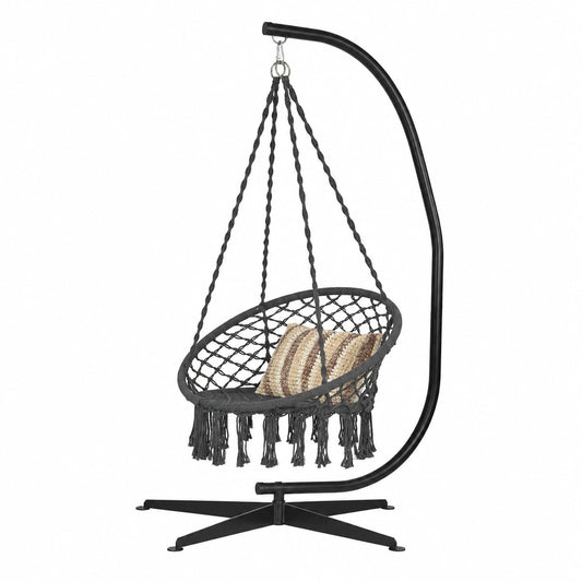 Struttura in Metallo per Sedia Sospesa 150Kg, Amaca a Uovo Interno ed Esterno, 111x84x207cm, Nero