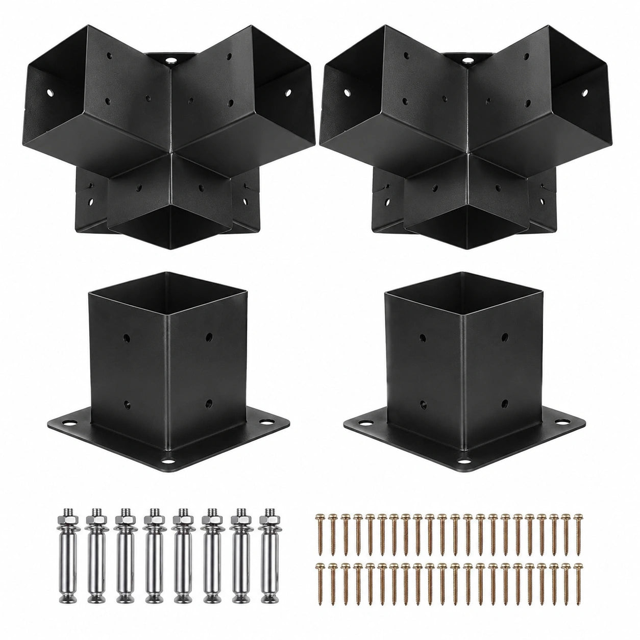 Set di Staffe VEVOR per Pergolato 152x152 mm, per Pali in Legno 92x92 mm, 4 Vie, 2 Pezzi, Ideale per Gazebo e Strutture in Giardino