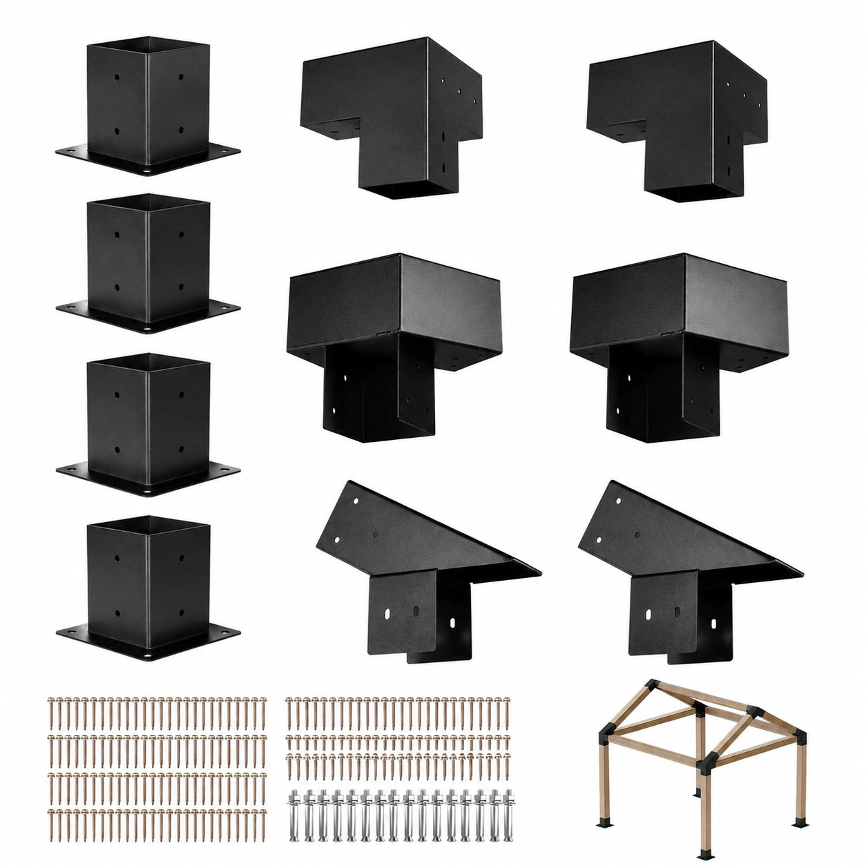 Set Staffe per Pergola con Tetto a Punta, Compatibile con Legname 92x92 mm, Ideale per Gazebo, Capannoni e Strutture Esterne, 14 Pezzi