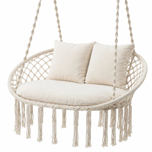 COSTWAY Poltrona Sospesa Boho 2 Posti con Cuscini e Nappine, 250 kg, per Esterno e Interno